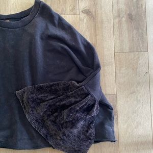 Free People Cropped Sweatshirt Velvet Bell Sleeve Size Large Acid Wash